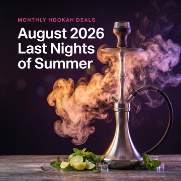 August 2026 hookah deals with sunset orange and violet smoke, lime, mint and ice.