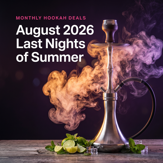 August 2026 hookah deals with sunset orange and violet smoke, lime, mint and ice.
