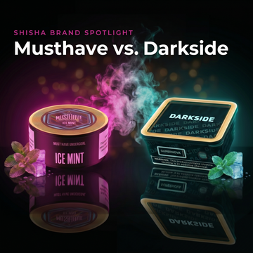 Musthave and Darkside hookah tobacco face to face with magenta and teal smoke